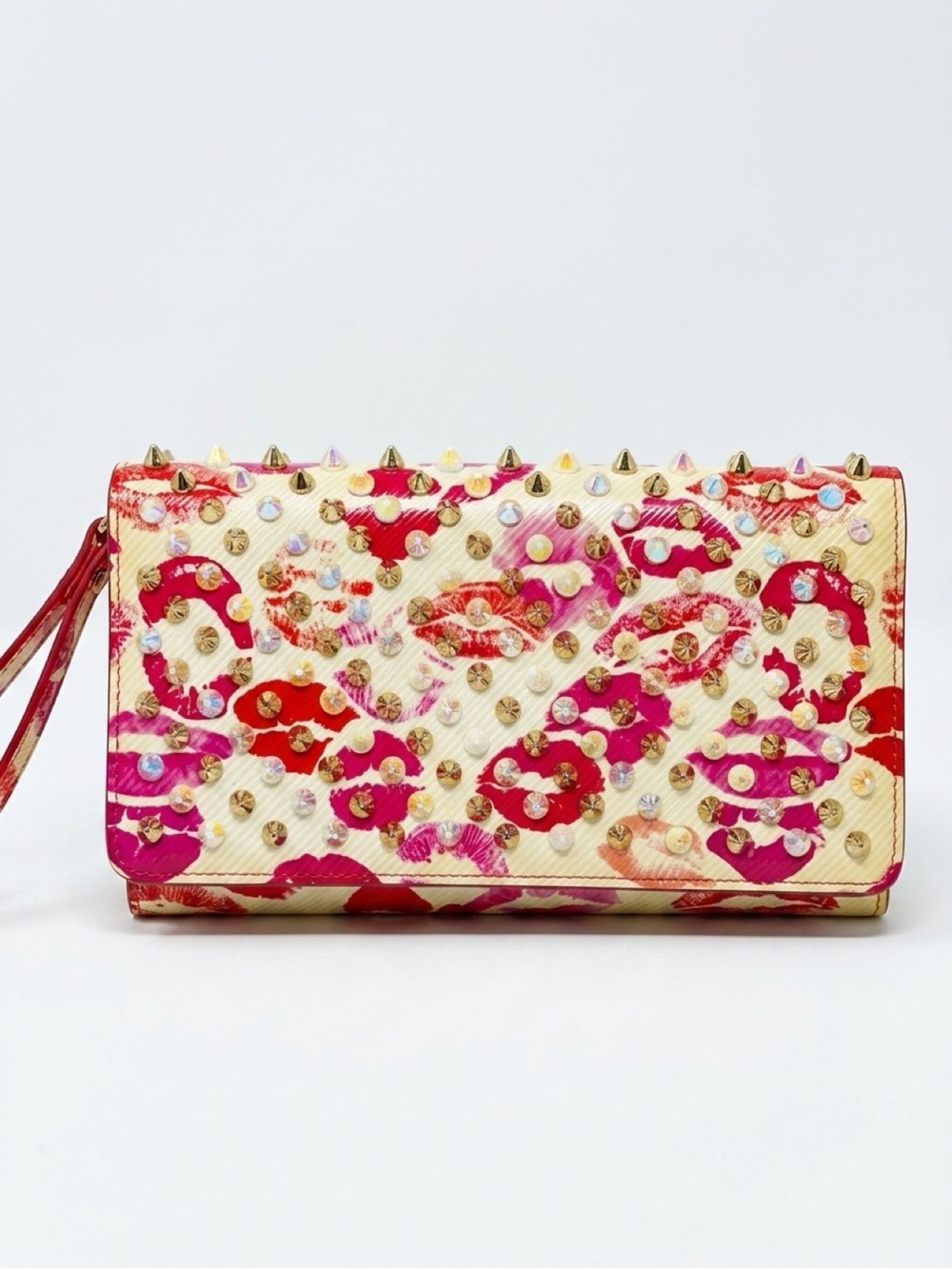 Christian Louboutin Pink and Red Studded Pattern Wristlet